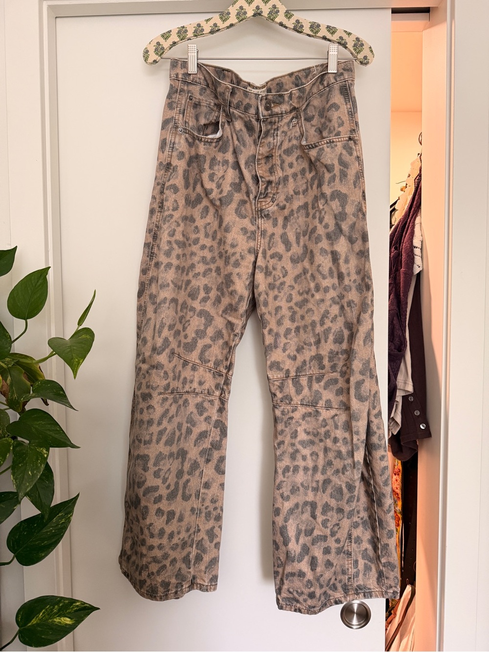 Leopard Print Good Luck Barrel Jeans - Free People